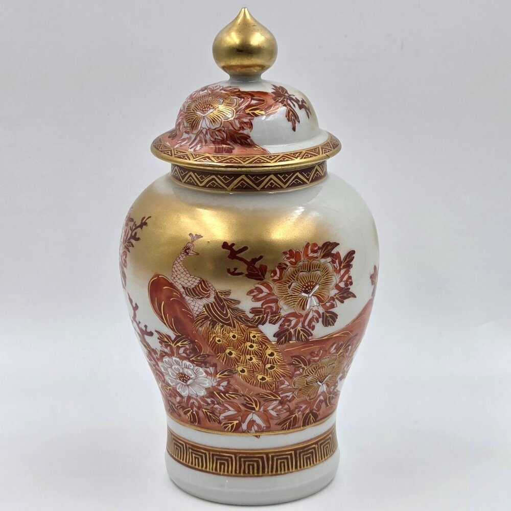 Kutani Peacock & Peony Covered Vase From the Meiji Period